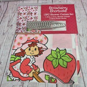 Strawberry Shortcake 13PC Shower Curtain Set Pink 72x72 Fabric With Hooks Bath